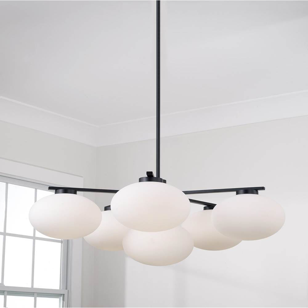 Capital Lighting Soren 37'' W X 12.25'' H 6-light Chandelier In Aged Brass With Soft White Glass Oval Globes