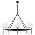 Capital Lighting 460781MBG-717 Matte Black,Hammered Gold 48'' W X 29.5'' H 8-light Ring Chandelier In Matte Black With Textured Hammered Gold Tails And White Fabric Shades Image 1