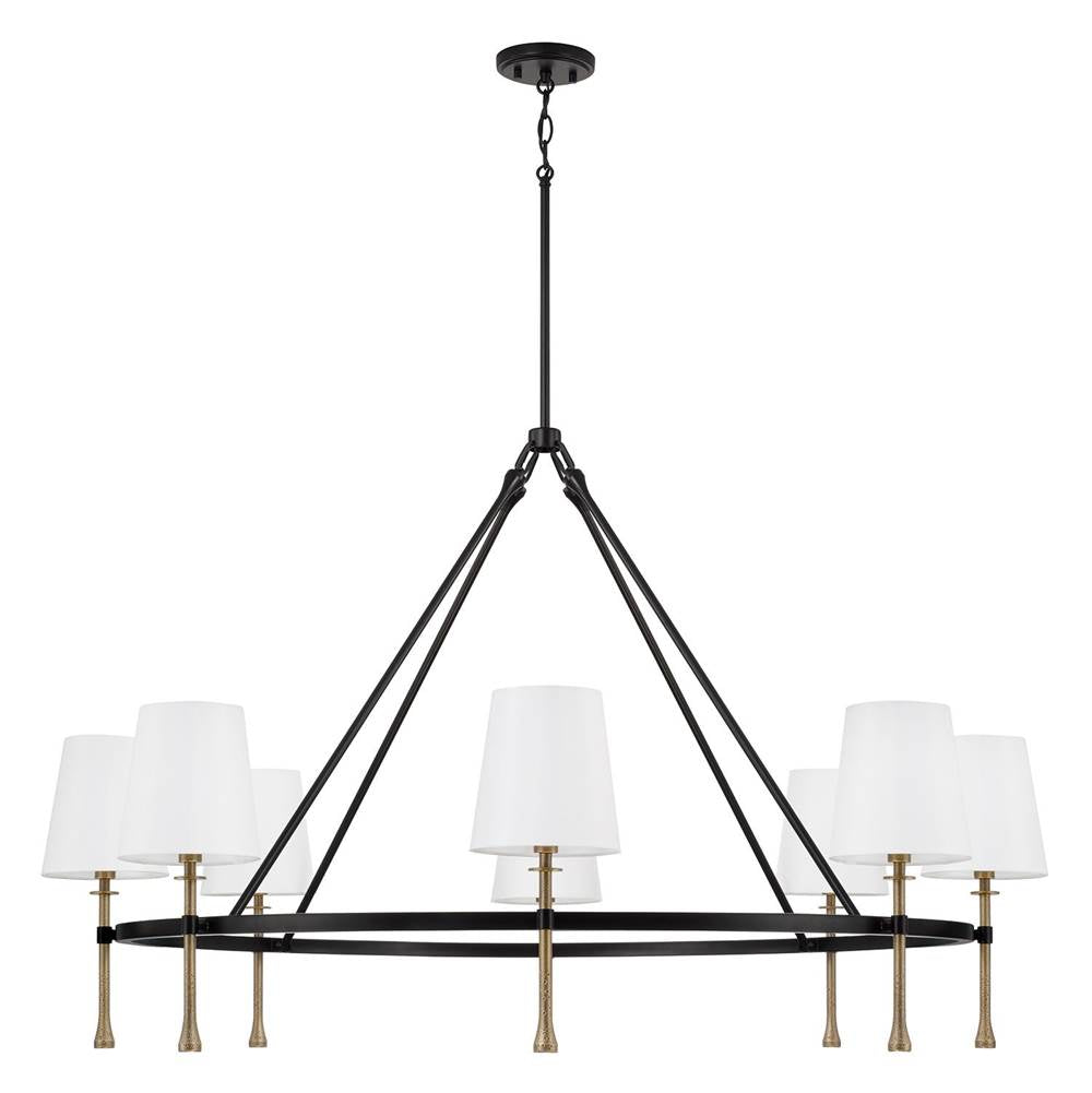 Capital Lighting 460781MBG-717 Matte Black,Hammered Gold 48'' W X 29.5'' H 8-light Ring Chandelier In Matte Black With Textured Hammered Gold Tails And White Fabric Shades Image 1