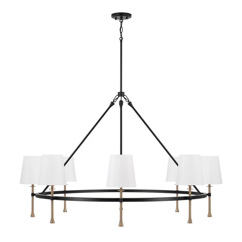 Capital Lighting 460781MBG-717 Matte Black,Hammered Gold 48'' W X 29.5'' H 8-light Ring Chandelier In Matte Black With Textured Hammered Gold Tails And White Fabric Shades Image 3