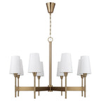 Capital Lighting 460881AD-718 Aged Brass 42'' W X 21'' H 8-light Chandelier In Aged Brass With White Fabric Shades And Designer Canopy Image 1