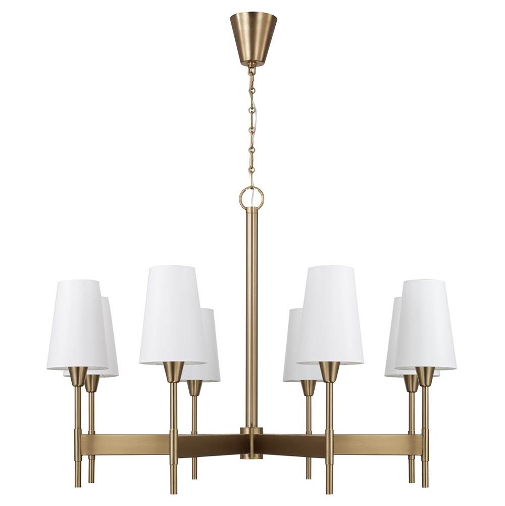 Capital Lighting 460881AD-718 Aged Brass 42'' W X 21'' H 8-light Chandelier In Aged Brass With White Fabric Shades And Designer Canopy Image 1