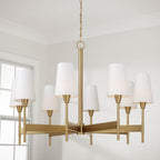 Capital Lighting Leland 42'' W X 21'' H 8-light Chandelier In Aged Brass With White Fabric Shades And Designer Canopy