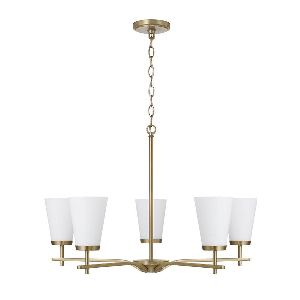 Capital Lighting 461051AD-660 Aged Brass 28'' W X 18.5'' H 5-light Chandelier In Aged Brass With Tapered Soft White Glass Image 1