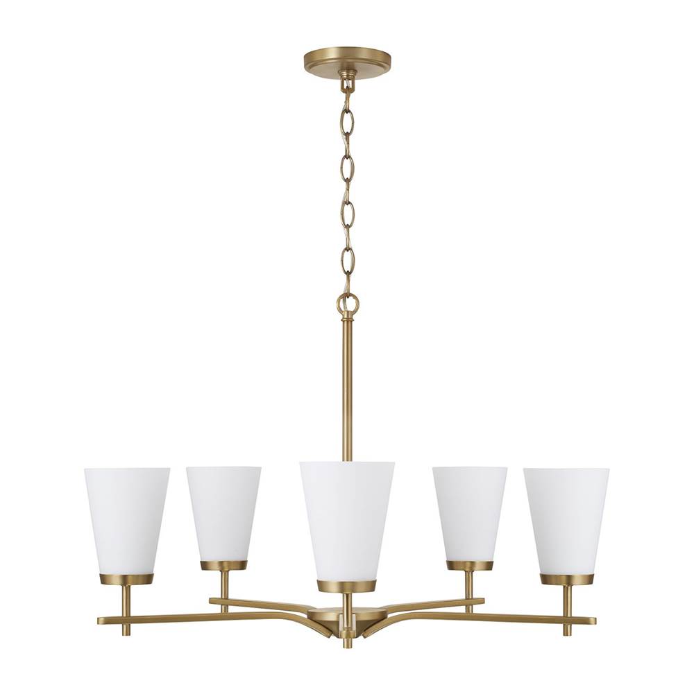 Capital Lighting 461051AD-660 Aged Brass 28'' W X 18.5'' H 5-light Chandelier In Aged Brass With Tapered Soft White Glass Image 3