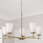 Capital Lighting Drake 28'' W X 18.5'' H 5-light Chandelier In Aged Brass With Tapered Soft White Glass