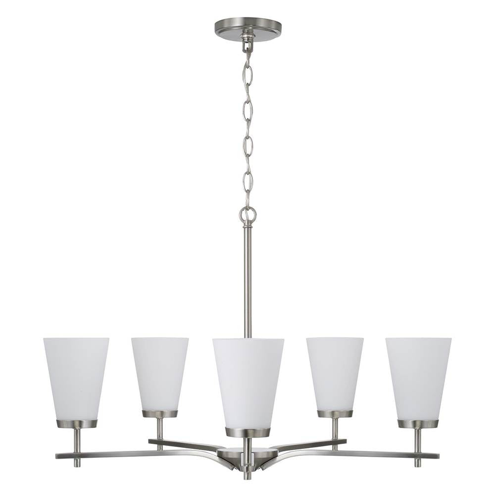 Capital Lighting 461051BN-660 Brushed Nickel 28'' W X 18.5'' H 5-light Chandelier In Brushed Nickel With Tapered Soft White Glass Image 2