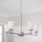 Capital Lighting Drake 28'' W X 18.5'' H 5-light Chandelier In Aged Brass With Tapered Soft White Glass