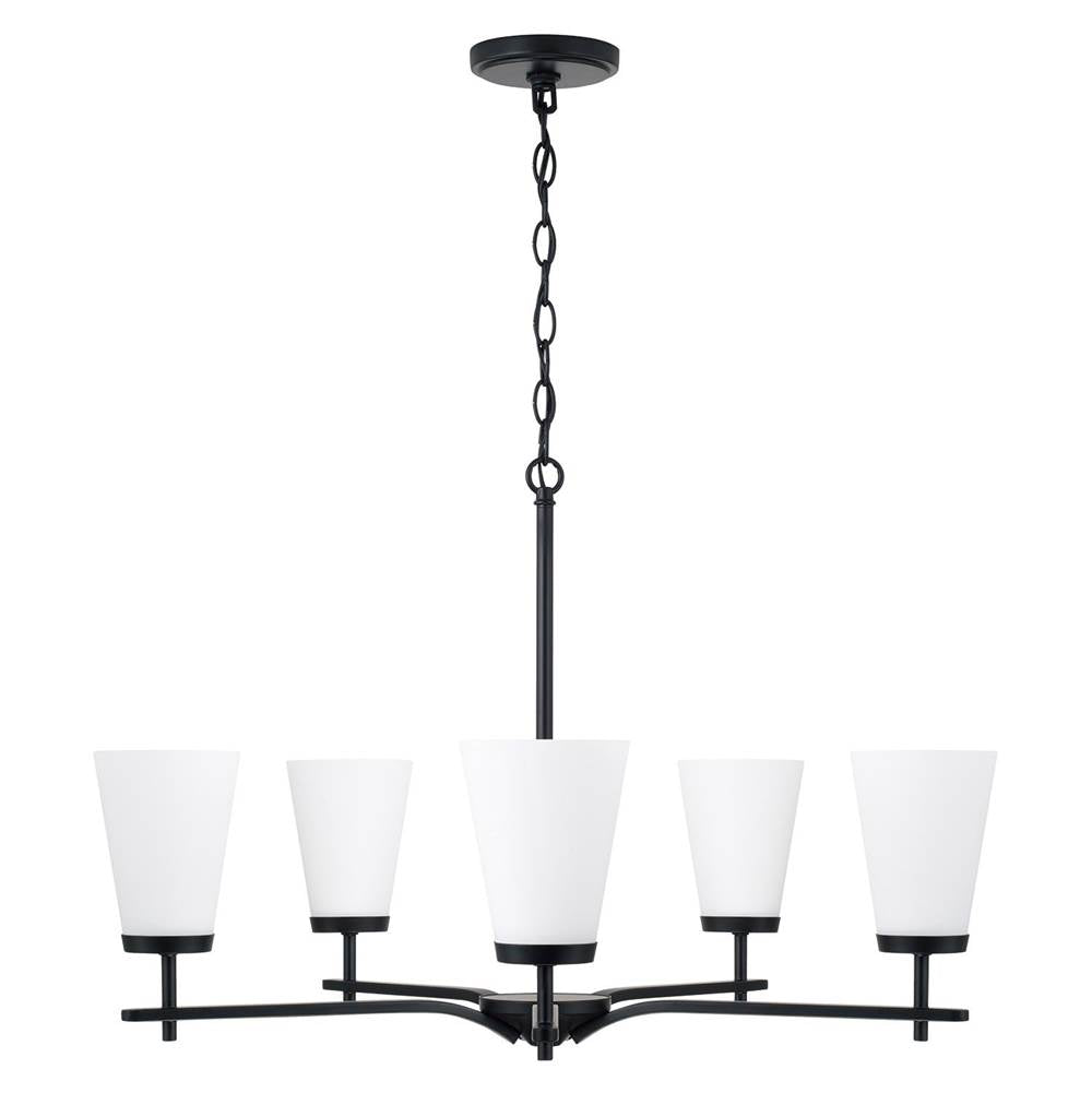 Capital Lighting 461051MB-660 Matte Black 28'' W X 18.5'' H 5-light Chandelier In Matte Black With Tapered Soft White Glass Image 2