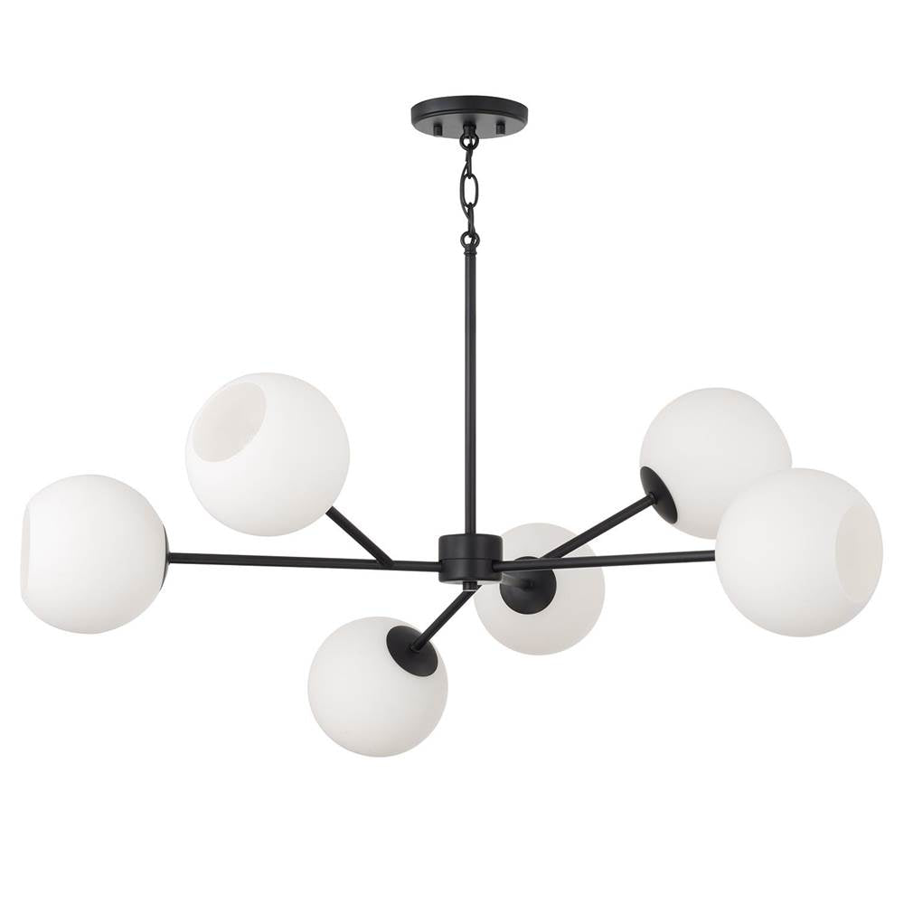 Capital Lighting 461561MB-665 Matte Black 38'' W X 14'' H 6-light Sputnik Chandelier In Matte Black With Soft White Glass Globes Image 1