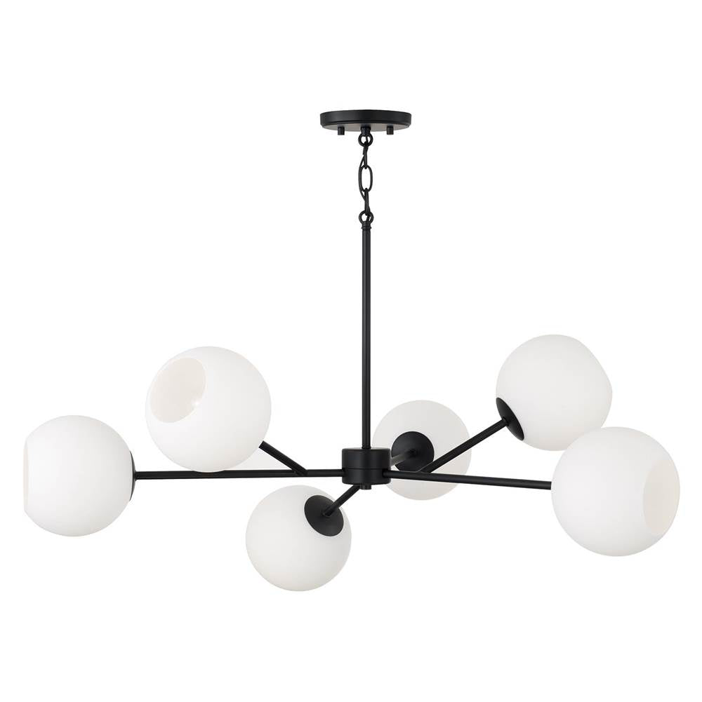 Capital Lighting 461561MB-665 Matte Black 38'' W X 14'' H 6-light Sputnik Chandelier In Matte Black With Soft White Glass Globes Image 2