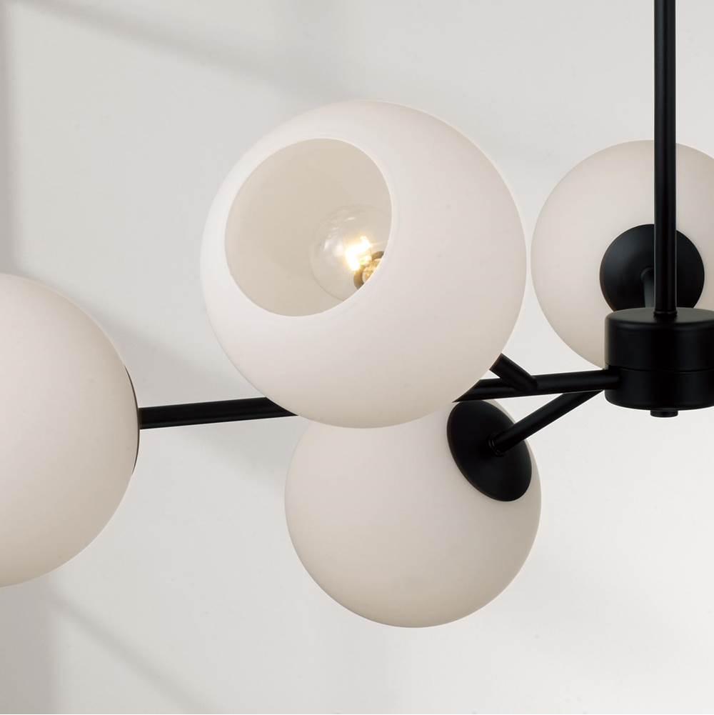 Capital Lighting 461561MB-665 Matte Black 38'' W X 14'' H 6-light Sputnik Chandelier In Matte Black With Soft White Glass Globes Image 4