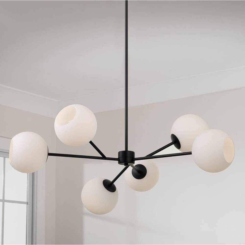 Capital Lighting Atlas 38'' W X 14'' H 6-light Sputnik Chandelier In Matte Black With Soft White Glass Globes