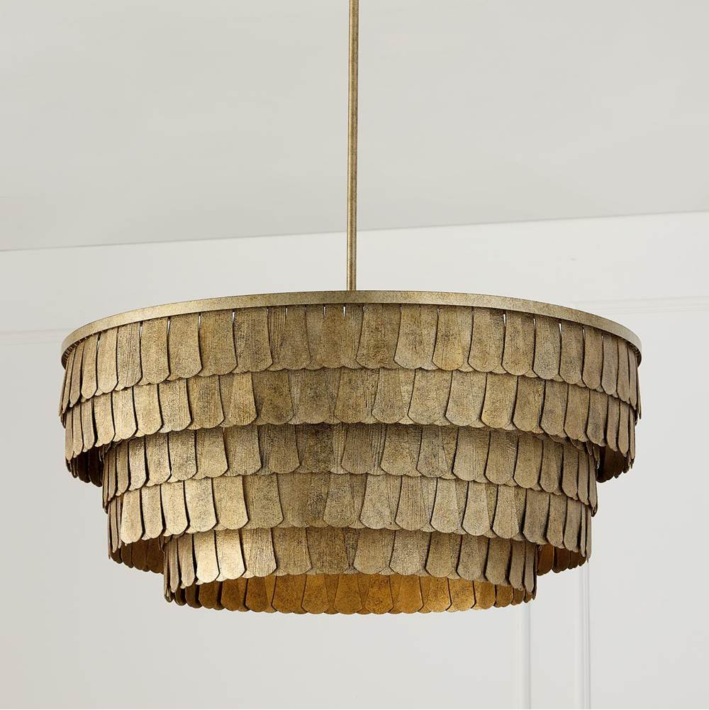 Capital Lighting Arden 28.75'' W X 11.5'' H 6-light Tiered Drum Chandelier In Textured Ancestral Gold With Dangling Petal Adornments