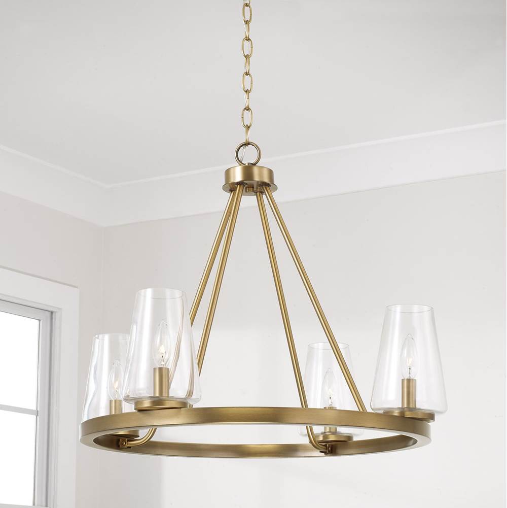 Capital Lighting Aaron 28'' W X 21.5'' H 4-light Ring Chandelier In Aged Brass With Clear Glass
