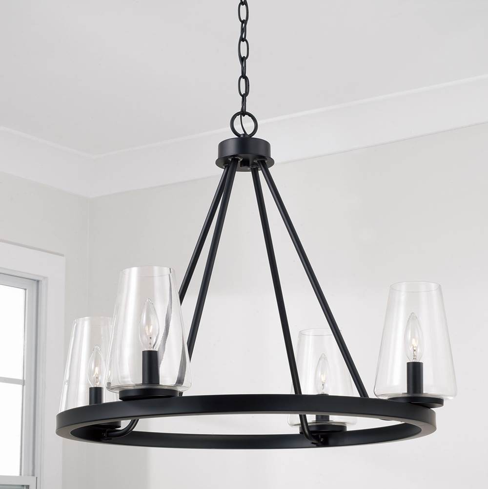 Capital Lighting Aaron 28'' W X 21.5'' H 4-light Ring Chandelier In Aged Brass With Clear Glass