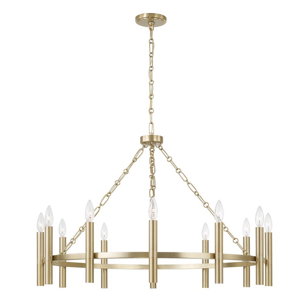 Capital Lighting 462001MA Matte Brass 35'' W X 24'' H 10-light Ring Chandelier In Matte Brass With Cylindrical Candlesticks And Specialty Decorative Designer Chain Image 1
