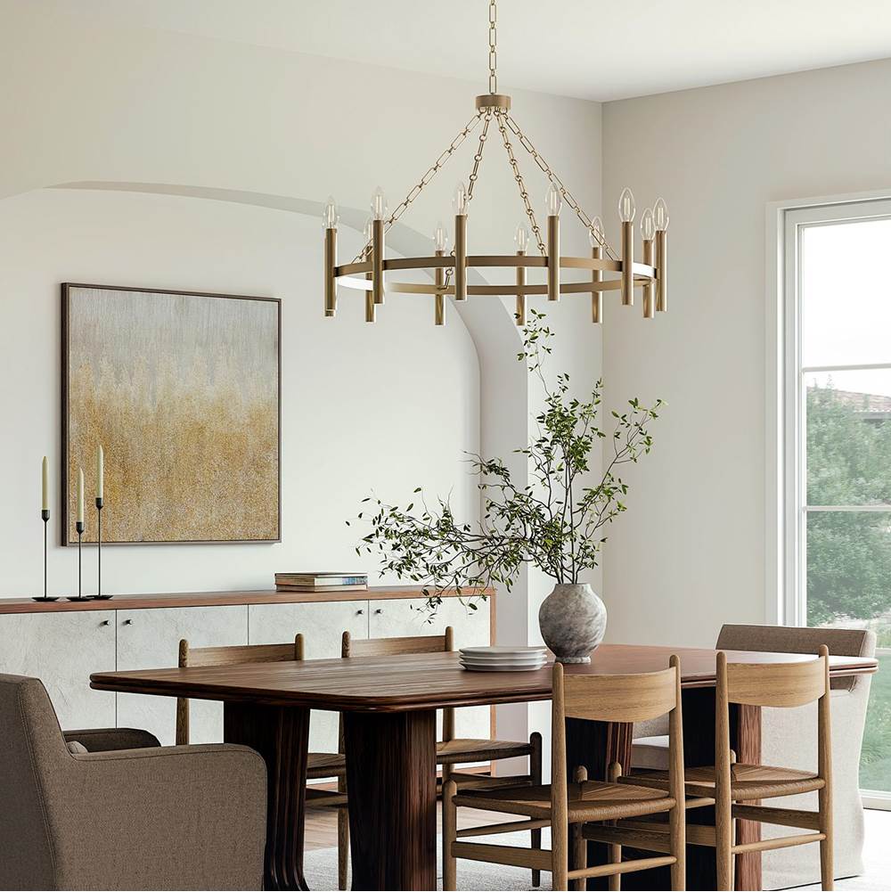 Capital Lighting 462001MA Matte Brass 35'' W X 24'' H 10-light Ring Chandelier In Matte Brass With Cylindrical Candlesticks And Specialty Decorative Designer Chain Image 4