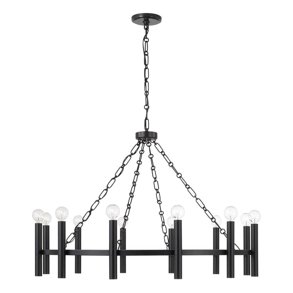 Capital Lighting 462001MB Matte Black 35'' W X 24'' H 10-light Ring Chandelier In Matte Black With Cylindrical Candlesticks And Specialty Decorative Designer Chain Image 2