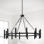 Capital Lighting Winton 35'' W X 24'' H 10-light Ring Chandelier In Matte Brass With Cylindrical Candlesticks And Specialty Decorative Designer Chain
