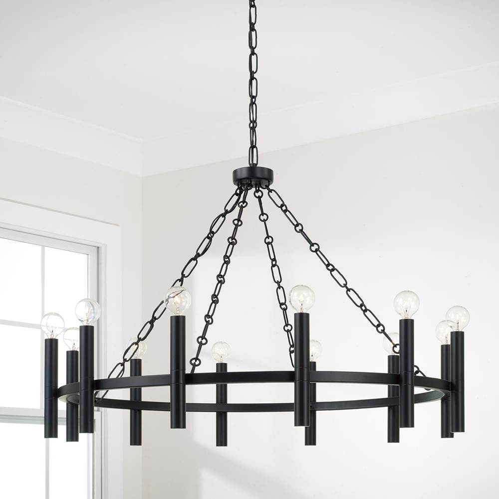 Capital Lighting Winton 35'' W X 24'' H 10-light Ring Chandelier In Matte Brass With Cylindrical Candlesticks And Specialty Decorative Designer Chain
