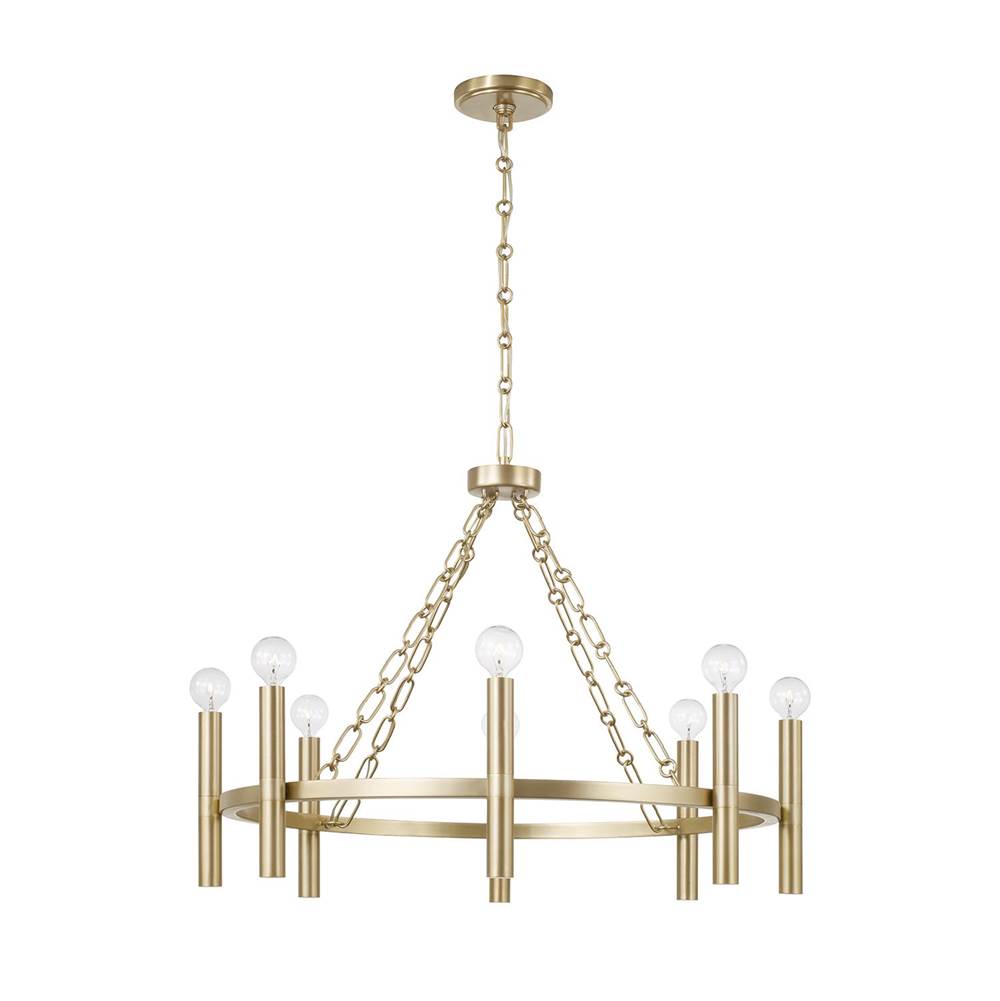 Capital Lighting 462081MA Matte Brass 28'' W X 21'' H 8-light Ring Chandelier In Matte Brass With Cylindrical Candlesticks And Specialty Decorative Designer Chain Image 1
