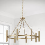 Capital Lighting Winton 28'' W X 21'' H 8-light Ring Chandelier In Matte Brass With Cylindrical Candlesticks And Specialty Decorative Designer Chain