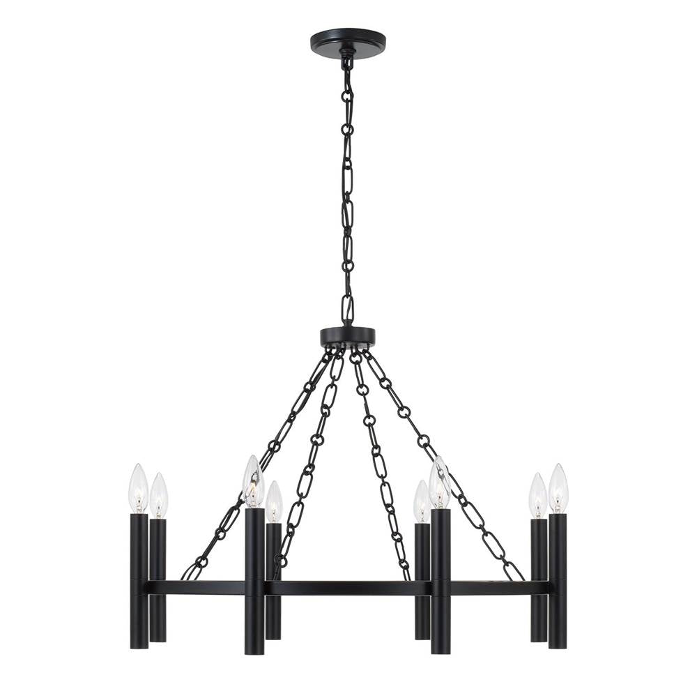 Capital Lighting 462081MB Matte Black 28'' W X 21'' H 8-light Ring Chandelier In Matte Black With Cylindrical Candlesticks And Specialty Decorative Designer Chain Image 3