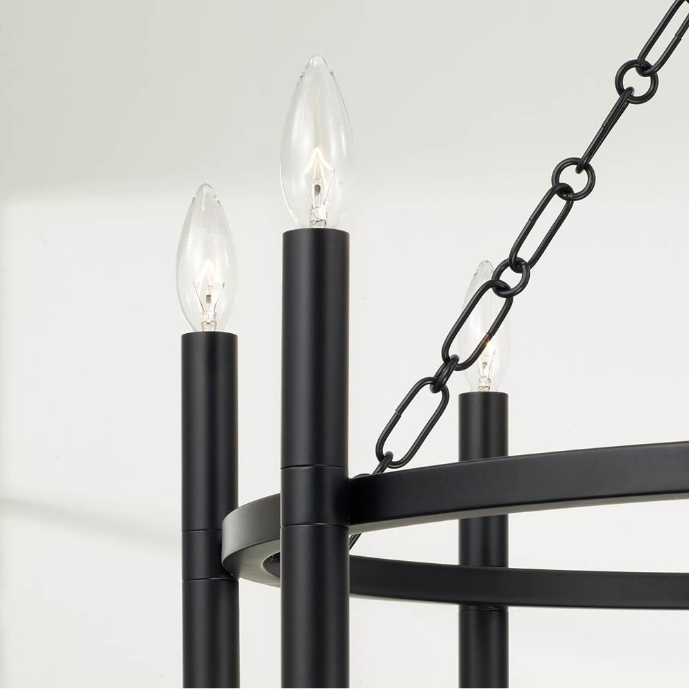 Capital Lighting 462081MB Matte Black 28'' W X 21'' H 8-light Ring Chandelier In Matte Black With Cylindrical Candlesticks And Specialty Decorative Designer Chain Image 4