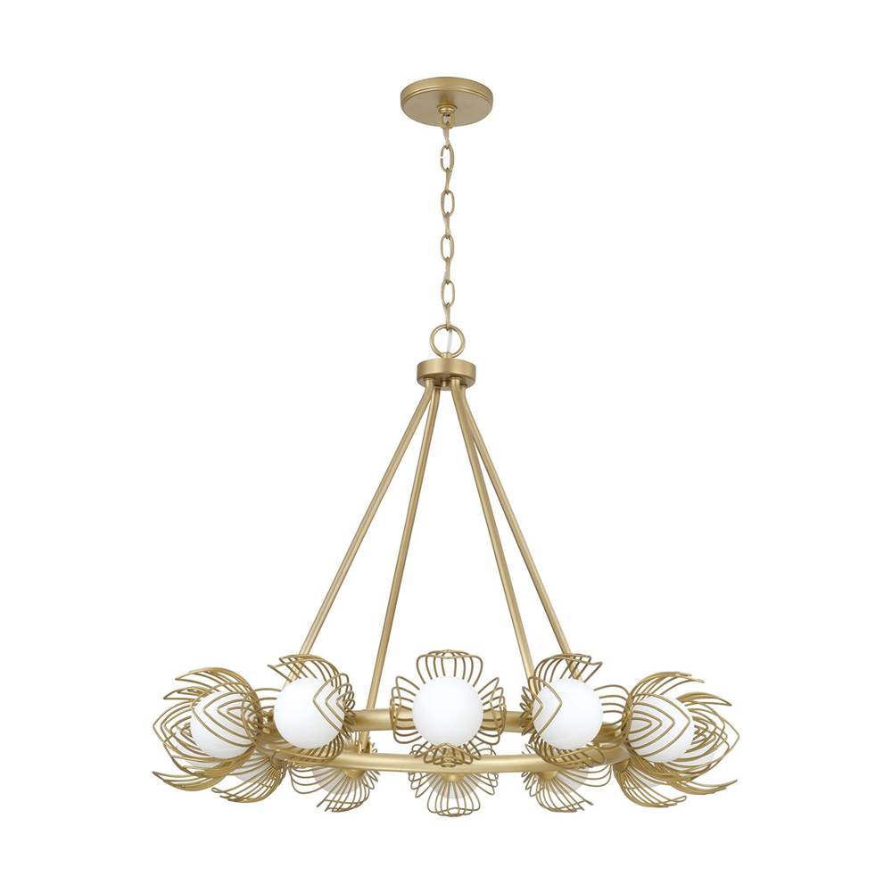 Capital Lighting 462101GF Buffed Gold 29'' W X 25'' H 12-light Chandelier In Buffed Gold With Bent Wire Flower Petals And Soft White Glass Globes Image 1