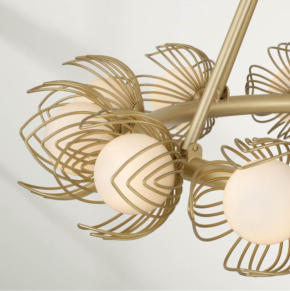 Capital Lighting 462101GF Buffed Gold 29'' W X 25'' H 12-light Chandelier In Buffed Gold With Bent Wire Flower Petals And Soft White Glass Globes Image 4