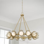 Capital Lighting Flora 29'' W X 25'' H 12-light Chandelier In Buffed Gold With Bent Wire Flower Petals And Soft White Glass Globes