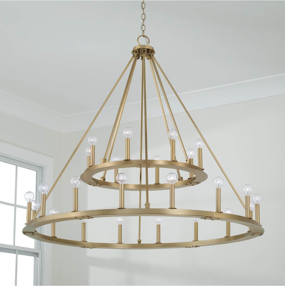 Capital Lighting Pearson 48''w 24-light Two-tier Wagon Wheel Chandelier In Aged Brass