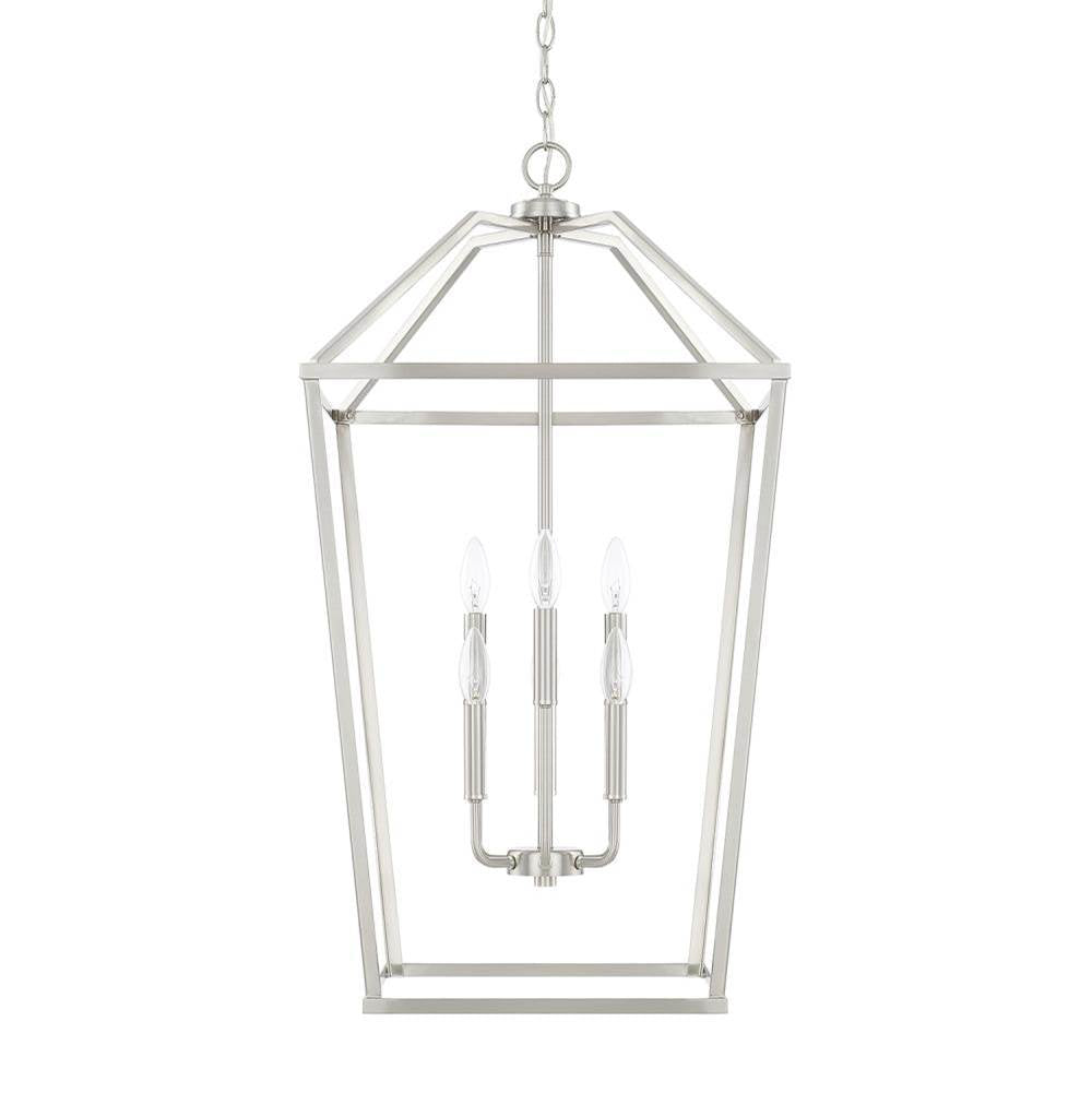 Capital Lighting Birch 17'' W X 33'' H 6-light Lantern Foyer Pendant In Brushed Nickel