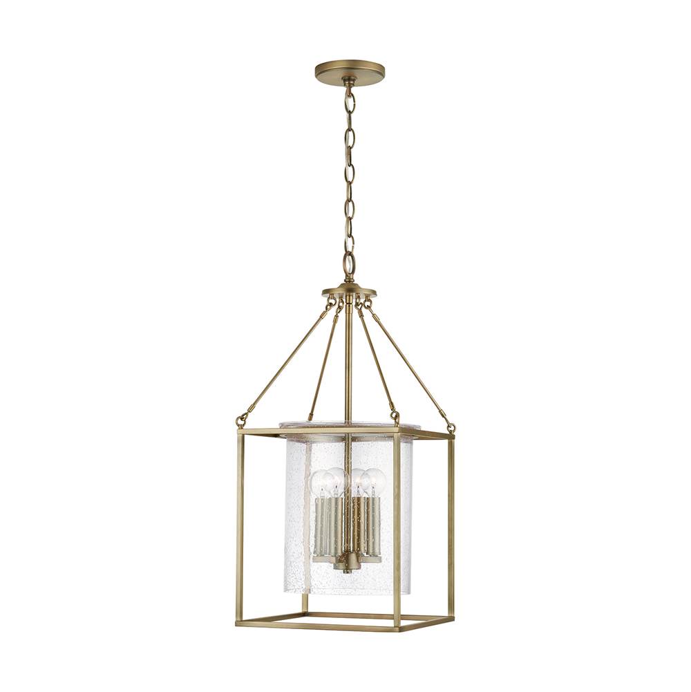 Capital Lighting Cooper 12'' W X 26.5'' H 4-light Foyer Pendant In Aged Brass With Clear Seeded Glass Shade