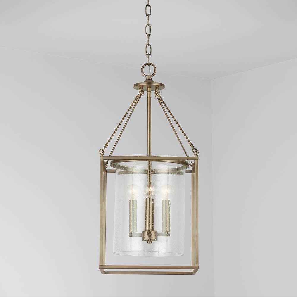 Capital Lighting 532843AD Aged Brass 12'' W X 26.5'' H 4-light Foyer Pendant In Aged Brass With Clear Seeded Glass Shade Image 3