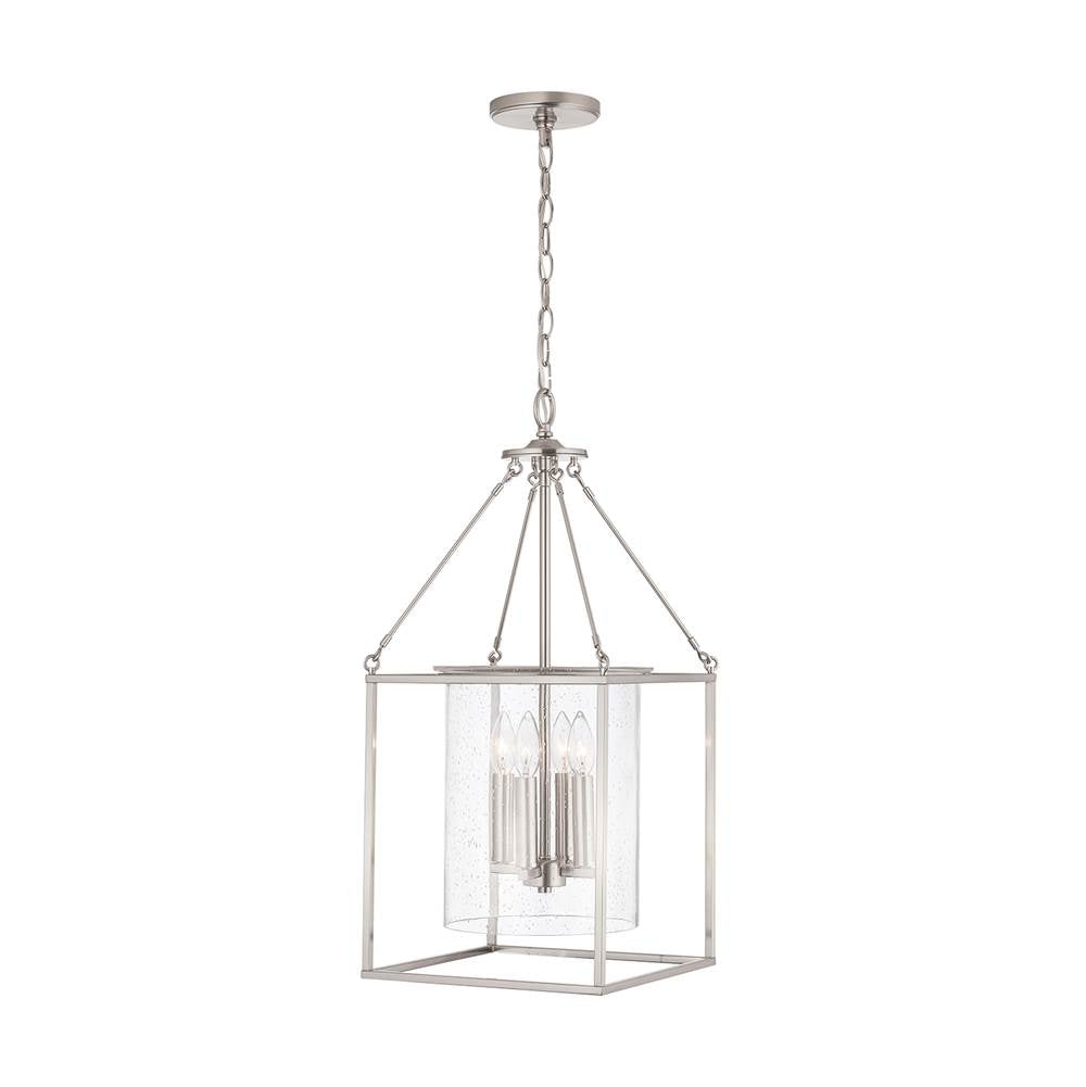 Capital Lighting Cooper 12'' W X 26.5'' H 4-light Foyer Pendant In Aged Brass With Clear Seeded Glass Shade