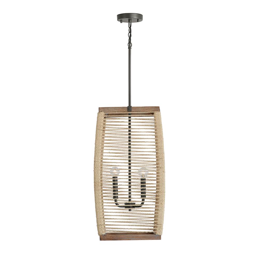 Capital Lighting 540341YG Grey Wash,Iron Silk 14'' W X 26'' H 4-light Foyer Pendant In Grey Wash And Grey Iron With Intricately Hand-wrapped Natural Jute Image 1
