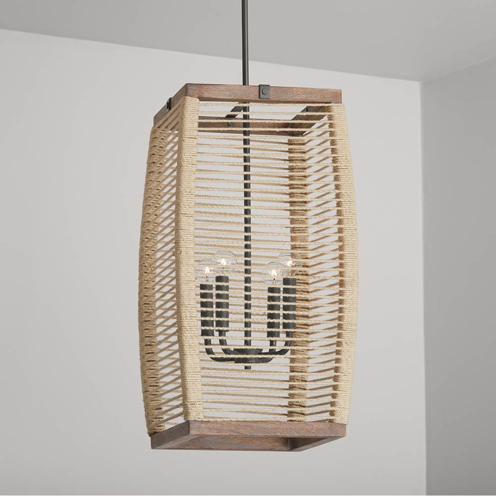 Capital Lighting 540341YG Grey Wash,Iron Silk 14'' W X 26'' H 4-light Foyer Pendant In Grey Wash And Grey Iron With Intricately Hand-wrapped Natural Jute Image 3