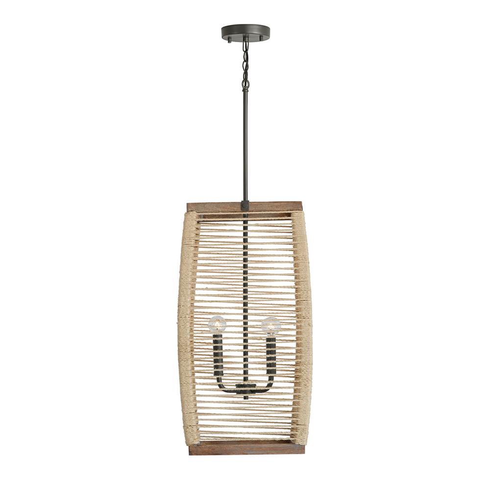 Capital Lighting 540341YG Grey Wash,Iron Silk 14'' W X 26'' H 4-light Foyer Pendant In Grey Wash And Grey Iron With Intricately Hand-wrapped Natural Jute Image 2