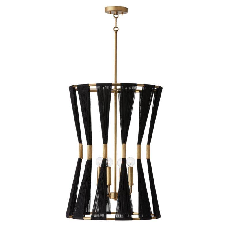 Capital Lighting Bianca 19.5'' W X 28'' H 4-light Foyer In Black Rope And Patinaed Brass - P'' Pleat Gathered String Tapered