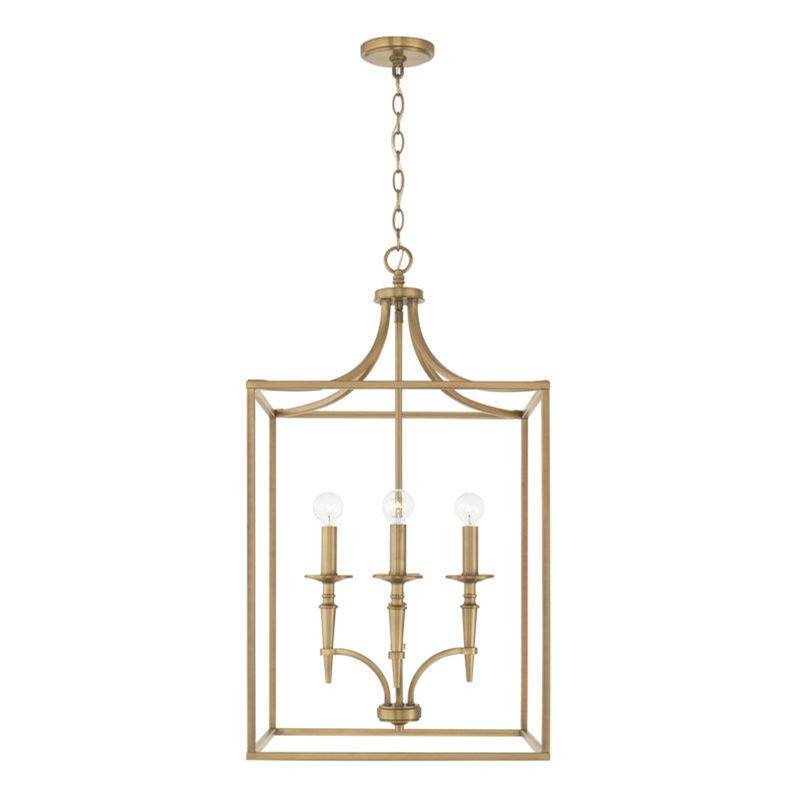 Capital Lighting Abbie 18'' W X 32'' H 4-light Lantern Foyer Pendant In Aged Brass