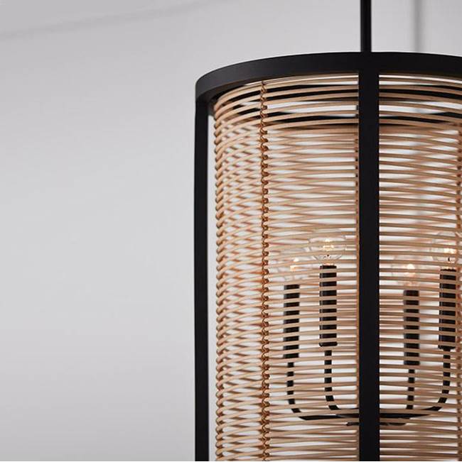Capital Lighting Rico 18'' W X 22'' H 4-light Foyer In Flat Black Made With Handcrafted Mango Wood And Rattan