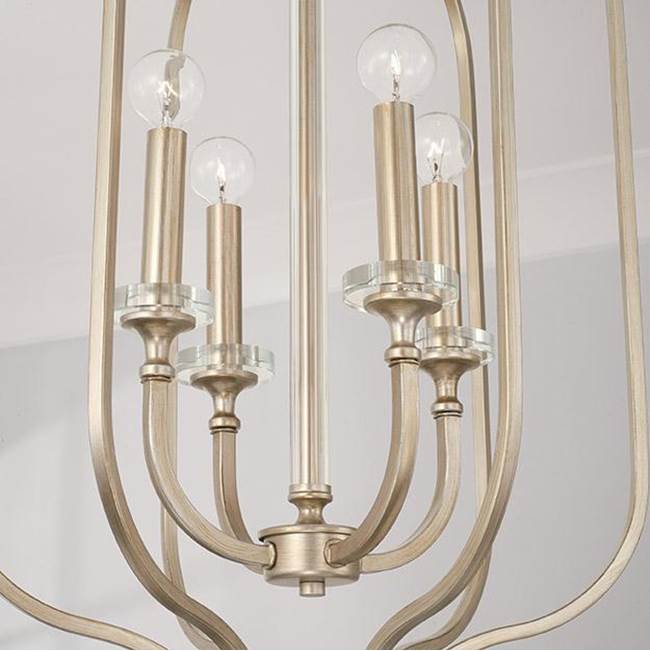 Capital Lighting Breigh 18'' W X 32'' H 4-light Foyer In Brushed Champagne With Acrylic Column And Bobeches