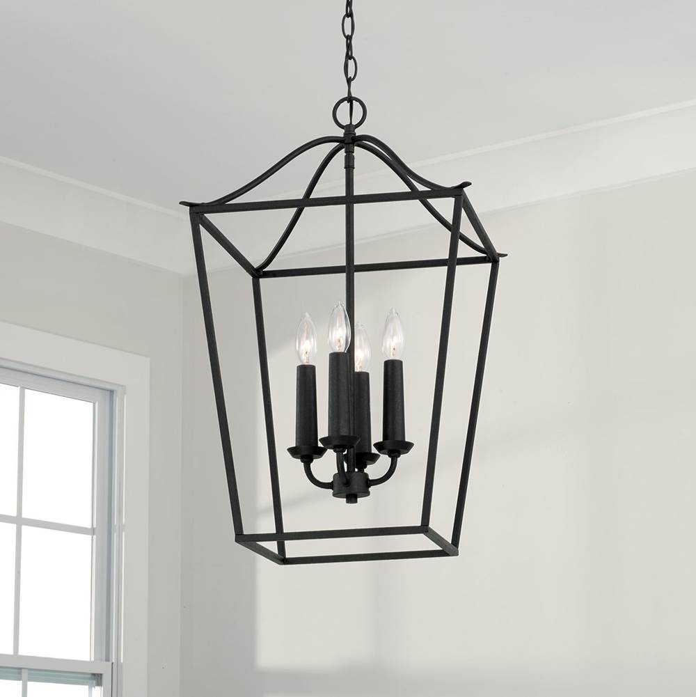 Capital Lighting Grady 15.75''w X 25.5''h 4-light Foyer Pendant Lantern In Black Iron