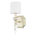 Capital Lighting Olivia 6'' W X 15'' H X 6.5'' E 1-light Sconce In Winter Gold With White Fabric Shade And K9 Crystal Finial