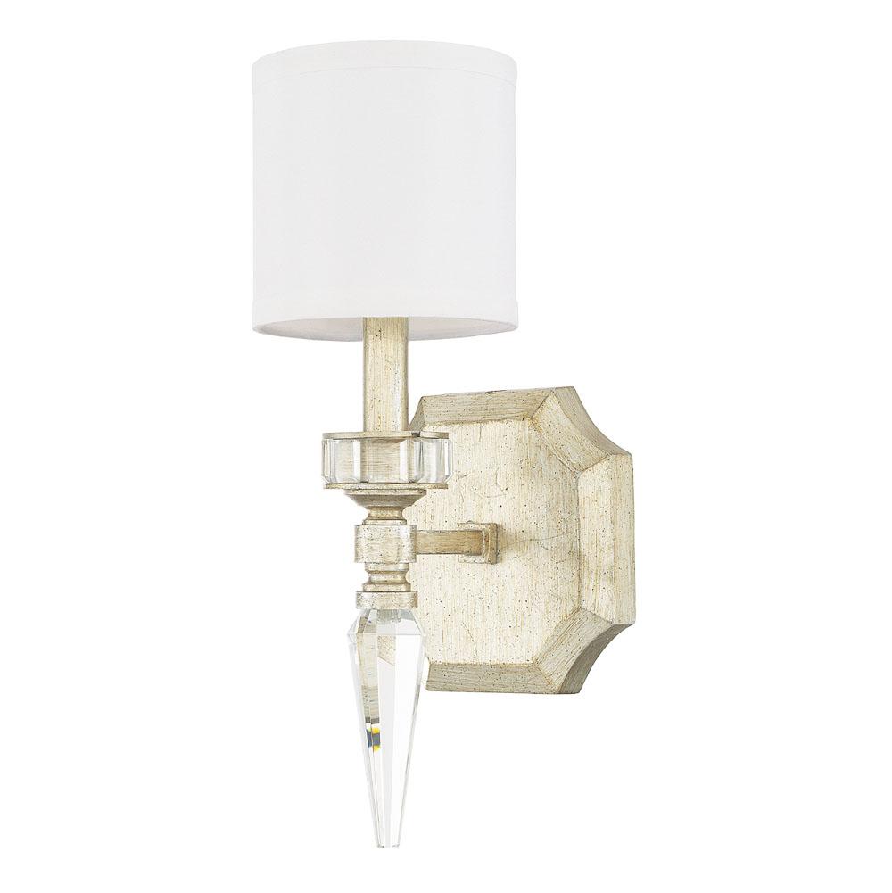 Capital Lighting Olivia 6'' W X 15'' H X 6.5'' E 1-light Sconce In Winter Gold With White Fabric Shade And K9 Crystal Finial