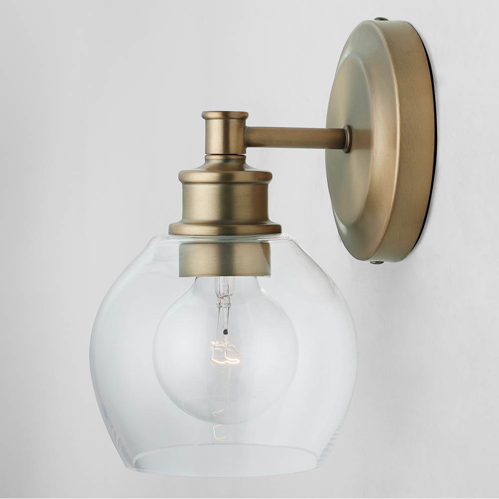 Capital Lighting Mid Century 6'' W X 10'' H X 7'' E 1-light Clear Glass Sconce In Aged Brass