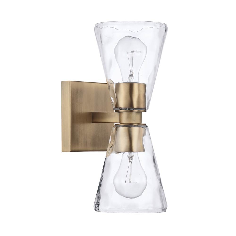Capital Lighting Lyra 5'' W X 13'' H X 7'' E 2-light Clear Cone Water Glass Sconce In Aged Brass