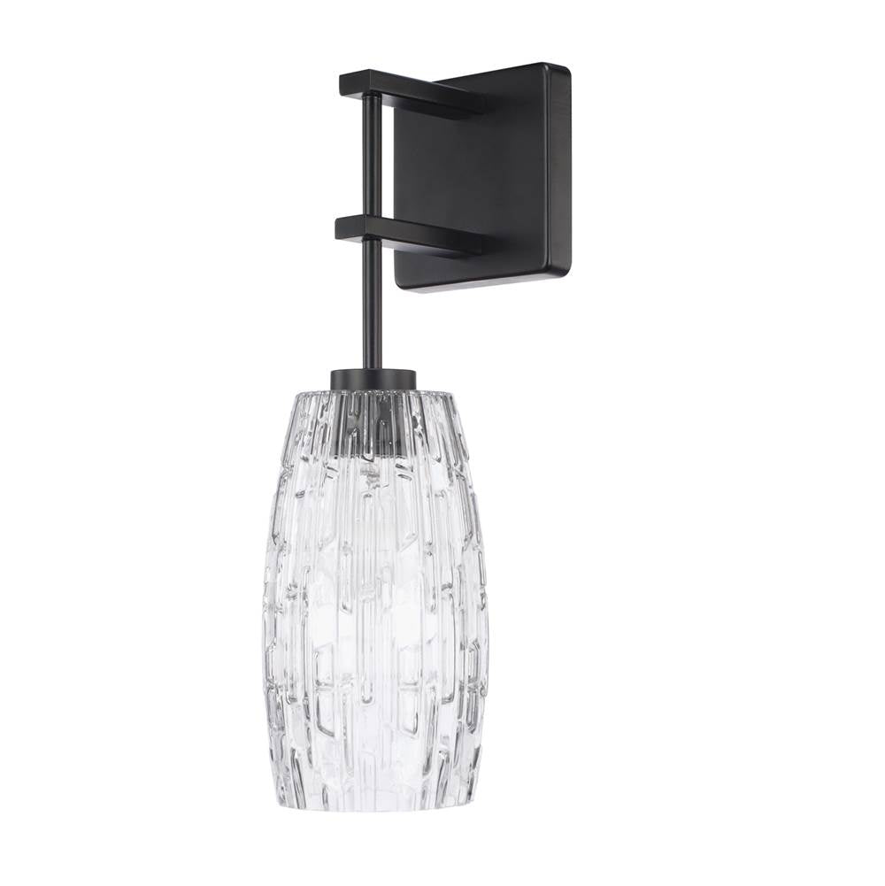 Capital Lighting Casper 5'' W X 17'' H X 6'' E 1-light Sconce In Matte Black With Clear Embossed Glass Shade